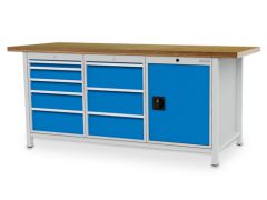 Kastenwerkbank Breite 2000 mm, R18-24, 8 x Schublade, 1 x Fügeltüre mit Fachboden