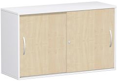 Anstell-Schiebetürenschrank Oberboden 25 mm, mit Stellfüßen, abschließbar, 1200x425x720, Ahorn/Weiß
