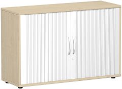 Querrollladenschrank Oberboden 25 mm, mit Standfüßen, abschließbar, 1200x425x798, Silber/Ahorn
