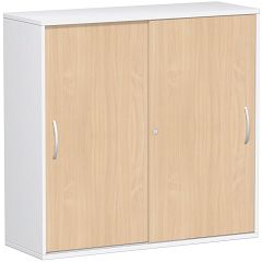 Schiebetürenschrank Oberboden 25 mm, mit Standfüßen, abschließbar, 1200x425x1182, Buche/Weiß