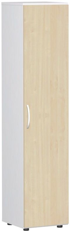 Flügeltürenschrank mit Standfüßen, Griff links oder rechts, inkl. Türdämpfer, nicht abschließbar, 400x420x1808, Ahorn/Weiß