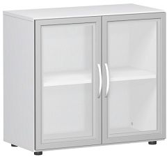Flügeltürenschrank mit satinierten Glastüren im Holzrahmen, mit Standfüßen, inkl. Türdämpfer, nicht abschließbar, 800x420x752, Weiß
