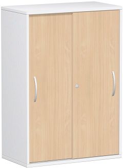 Schiebetürenschrank Oberboden 25 mm, mit Standfüßen, abschließbar, 800x425x1182, Buche/Weiß