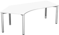Schreibtisch 135° links feste Höhe, 2166x1130x720, Weiß/Silber