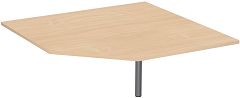 Verkettungsplatte Fünfeck 90° mit Stützfuß, mit Kabelführung, inkl. Verkettungsmaterial, höhenverstellbar, 1225x1225x680-800, Buche/Silber