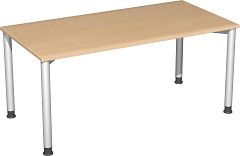 Schreibtisch höhenverstellbar, 1600x800x680-800, Buche/Silber