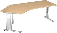 Schreibtisch 135° links feste Höhe, 2166x1130x720, Buche/Silber