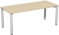 Konferenztisch Rundfuß feste Höhe, 1800x800x720, Ahorn/Silber