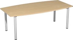 Konferenztisch Rundfuß, Faßform, feste Höhe, 2000x800-1200x720, Buche/Silber