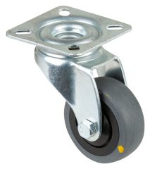 Apparaterolle A300.A89.050, Produkttyp: Lenkrollen, Befestigung: Anschraubplatte, Ø Schraubloch: 6.3 mm, Material/Art des Radkörpers: Kunststoff, Material der Lauffläche: thermoplastischer Gummi grau, elektrisch leitfähig, Lager: Kugellager, Ø Rad:  50 mm