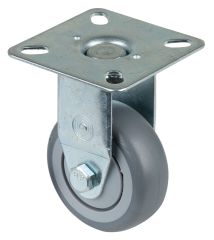 Apparaterolle A310.A85.050, Produkttyp: Bockrollen, Befestigung: Anschraubplatte, Ø Schraubloch: 6.3 mm, Material/Art des Radkörpers: Kunststoff, Material der Lauffläche: thermoplastischer Gummi grau, Lager: Kugellager, Ø Rad:  50 mm, Tragkraft: 50 kg