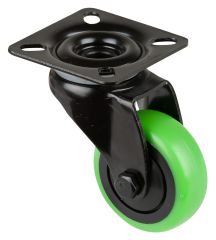 Apparaterolle A800.A85.050.04, Produkttyp: Lenkrollen, Befestigung: Anschraubplatte, Ø Schraubloch: 6.3 mm, Material/Art des Radkörpers: Kunststoff schwarz, Material der Lauffläche: thermoplastischer Gummi grün, Lager: Kugellager, Ø Rad:  50 mm, Tragkraft