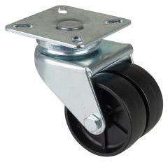 Apparatedoppelrolle B100.A90.051, Produkttyp: Lenkrollen, Befestigung: Anschraubplatte, Ø Schraubloch: 6.2 mm, Material/Art des Radkörpers: Kunststoff, Material der Lauffläche: Kunststoff schwarz, Lager: Gleitlager, Ø Rad:  50 mm, Tragkraft: 80 kg