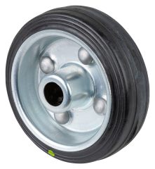 Gummirad B58.080, Produkttyp: Räder, Material/Art des Radkörpers: Stahlfelge verzinkt, Material der Lauffläche: Gummi schwarz, elektrisch leitfähig, Lager: Rollenlager, Ø Rad:  80 mm, Tragkraft: 65 kg