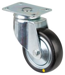 Schwere Apparaterolle C100.A89.100, Produkttyp: Lenkrollen, Befestigung: Anschraubplatte, Ø Schraubloch: 9 mm, Material/Art des Radkörpers: Kunststoff, Material der Lauffläche: thermoplastischer Gummi grau, elektrisch leitfähig, Lager: Kugellager, Ø Rad: 