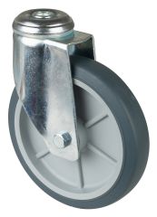 Schwere Apparaterolle C101.A80.151, Produkttyp: Lenkrollen, Befestigung: Rückenloch, Material/Art des Radkörpers: Kunststoff, Material der Lauffläche: thermoplastischer Gummi grau, Lager: Gleitlager, Ø Rad:  150 mm, Tragkraft: 100 kg