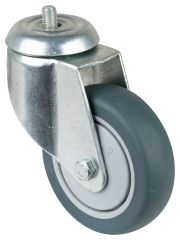 Schwere Apparaterolle C102.A85.100, Produkttyp: Lenkrollen, Material/Art des Radkörpers: Kunststoff, Material der Lauffläche: thermoplastischer Gummi grau, Lager: Kugellager (80, 150 mm Ø mit Metallfadenschutz), Ø Rad:  100 mm, Tragkraft: 80 kg