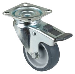 Schwere Apparaterolle C220.A80.060, Produkttyp: Lenkrollen mit Feststeller, Befestigung: Anschraubplatte, Ø Schraubloch: 6.3 mm, Material/Art des Radkörpers: Kunststoff, Material der Lauffläche: thermoplastischer Gummi grau, Lager: Gleitlager, Ø Rad:  60 
