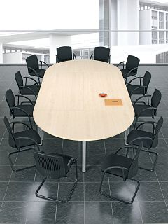 Konferenztisch Rundfu feste Hhe, 1600x800x720, Ahorn/Silber