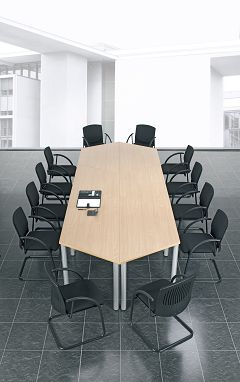 Konferenztisch Rundfu feste Hhe, 1600x800x720, Ahorn/Silber