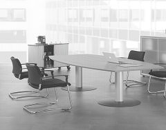 Konferenztisch Tellerfu, Faform, feste Hhe, 2000x800-1200x720, Lichtgrau