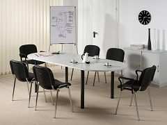 Konferenztisch Rundfu feste Hhe, 1600x800x720, Ahorn/Silber