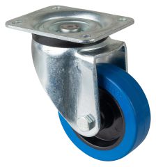 Schwerlastrolle L600.B61.125, Produkttyp: Lenkrollen, Befestigung: Anschraubplatte, Ø Schraubloch: 11 mm, Material/Art des Radkörpers: Kunststoff, Material der Lauffläche: Elastikgummi blau, Lager: Rollenlager, Ø Rad:  125 mm, Tragkraft: 140 kg