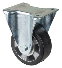 Schwerlastrolle L610.B80.125, Produkttyp: Bockrollen, Befestigung: Anschraubplatte, Ø Schraubloch: 11 mm, Material/Art des Radkörpers: Aluminium, Material der Lauffläche: Elastikgummi schwarz, Lager: Kugellager, Ø Rad:  125 mm, Tragkraft: 220 kg