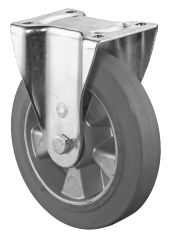 Schwerlastrolle L610.B83.200, Produkttyp: Bockrollen, Befestigung: Anschraubplatte, Ø Schraubloch: 11 mm, Material/Art des Radkörpers: Aluminium, Material der Lauffläche: Elastikgummi grau, Lager: Kugellager, Ø Rad:  200 mm, Tragkraft: 450 kg