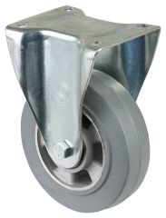 Schwerlastrolle N110.B83.160, Produkttyp: Bockrollen, Befestigung: Anschraubplatte, Ø Schraubloch: 11 mm, Material/Art des Radkörpers: Aluminium, Material der Lauffläche: Elastikgummi grau, Lager: Kugellager, Ø Rad:  160 mm, Tragkraft: 300 kg