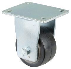 Schwerlastrolle RR110.B81.101, Produkttyp: Bockrollen, Befestigung: Anschraubplatte, Ø Schraubloch: 11 mm, Material/Art des Radkörpers: Guss, Material der Lauffläche: Elastikgummi schwarz, Lager: Kugellager, Ø Rad:  100 mm, Tragkraft: 210 kg