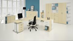 Anstell-Schrank mit Schubksten, Drehtr mit Trdmpfer links oder rechts verwendbar, mit Stellfen, nicht abschliebar, 420x820x720, Wei/Wei