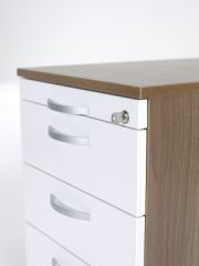 Rollcontainer 3 Kunststoff-Schubfcher und Utensilienschubfach, Metall-Rollschubfhrung, Zentralverriegelung, verdeckte Doppel-Lenkrollen, 438x600x565, Wei/Wei