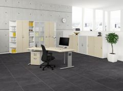 Flgeltrenschrank mit Standfen, inkl. Trdmpfer, nicht abschliebar, 800x420x1104, Ahorn/Wei