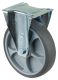Transportrolle L410.A85.202, Produkttyp: Bockrollen, Befestigung: Anschraubplatte, Ø Schraubloch: 11 mm, Material/Art des Radkörpers: Kunststoff, Material der Lauffläche: thermoplastischer Gummi grau, Lager: Kugellager, Ø Rad:  200 mm, Tragkraft: 220 kg