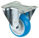 Transportrolle L410.B36.080, Produkttyp: Bockrollen, Befestigung: Anschraubplatte, Ø Schraubloch: 9 mm, Material/Art des Radkörpers: Kunststoff, Material der Lauffläche: Polyurethan blau 85 +/-4 Shore A, Lager: Rollenlager, Ø Rad:  80 mm, Tragkraft: 125 k
