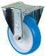Transportrolle L410.B36.150, Produkttyp: Bockrollen, Befestigung: Anschraubplatte, Ø Schraubloch: 11 mm, Material/Art des Radkörpers: Kunststoff, Material der Lauffläche: Polyurethan blau 85 +/-4 Shore A, Lager: Rollenlager, Ø Rad:  150 mm, Tragkraft: 200