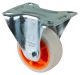 Transportrolle L410.B44.081.02, Produkttyp: Bockrollen, Befestigung: Anschraubplatte, Ø Schraubloch: 9 mm, Material/Art des Radkörpers: Kunststoff orange, Material der Lauffläche: thermoplastischer Gummi hellgrau, Lager: Rollenlager, Ø Rad:  80 mm, Tragkr