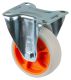 Transportrolle L410.B44.101.02, Produkttyp: Bockrollen, Befestigung: Anschraubplatte, Ø Schraubloch: 9 mm, Material/Art des Radkörpers: Kunststoff orange, Material der Lauffläche: thermoplastischer Gummi hellgrau, Lager: Rollenlager, Ø Rad:  100 mm, Tragk
