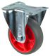 Transportrolle L410.B44.101.03, Produkttyp: Bockrollen, Befestigung: Anschraubplatte, Ø Schraubloch: 9 mm, Material/Art des Radkörpers: Kunststoff rot, Material der Lauffläche: thermoplastischer Gummi grau, Lager: Rollenlager, Ø Rad:  100 mm, Tragkraft: 1