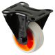 Transportrolle L810.B44.081.02, Produkttyp: Bockrollen, Befestigung: Anschraubplatte, Ø Schraubloch: 9 mm, Material/Art des Radkörpers: Kunststoff orange, Material der Lauffläche: thermoplastischer Gummi hellgrau, Lager: Rollenlager, Ø Rad:  80 mm, Tragkr