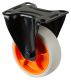 Transportrolle L810.B44.101.02, Produkttyp: Bockrollen, Befestigung: Anschraubplatte, Ø Schraubloch: 9 mm, Material/Art des Radkörpers: Kunststoff orange, Material der Lauffläche: thermoplastischer Gummi hellgrau, Lager: Rollenlager, Ø Rad: 100 mm, Tragkr