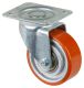 Transportrolle LB500.C10.100, Produkttyp: Lenkrollen, Befestigung: Anschraubplatte, Ø Schraubloch: 11 mm, Material/Art des Radkörpers: Guss, Material der Lauffläche: Prothane® Guss-Polyurethan 95 +/-3 Shore A, Lager: Kugellager, Ø Rad:  100 mm, Tragkraft: